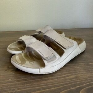 Ecco Women's 6-6.5 White Limestone 2nd Cosmo Two Strap Slip On‎ Slide Sandals